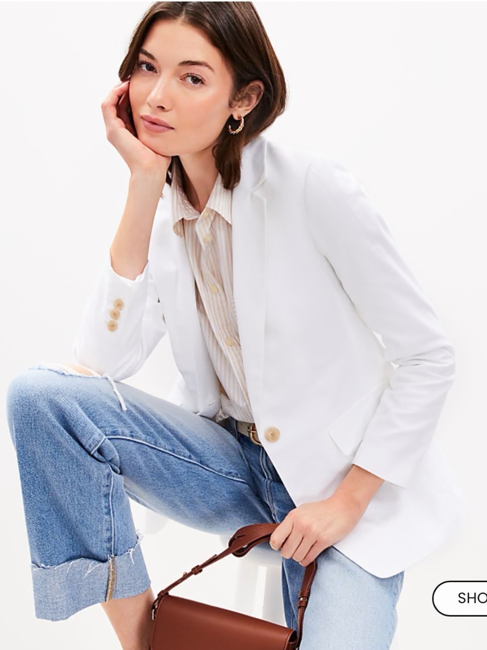 NWOT LOFT Slub Modern Blazer, White Single-Button, never worn, new condition, 2